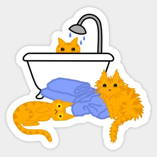 Orange Tabby Cats Taking a Bath Sticker